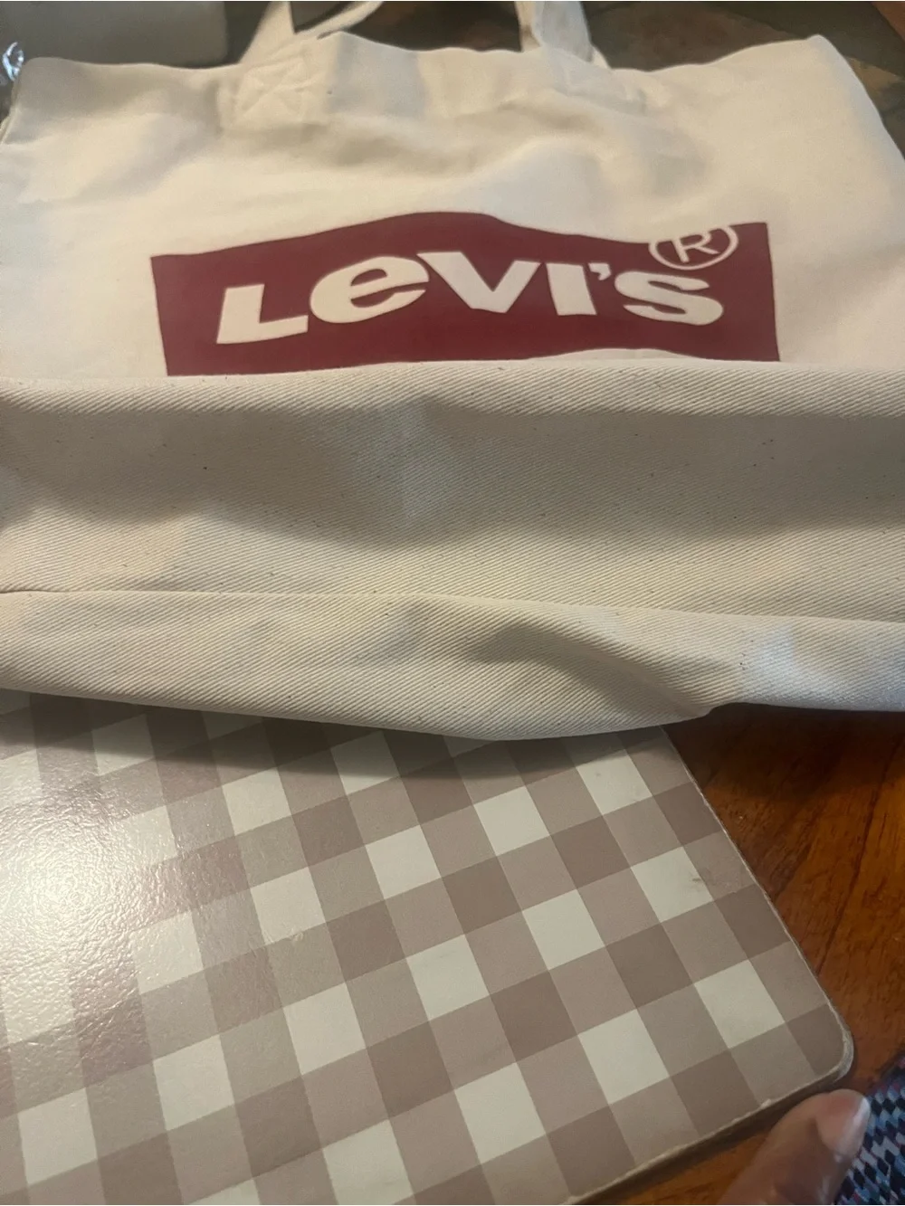 Levi's White Canvas Tote with Red Logo Panel
